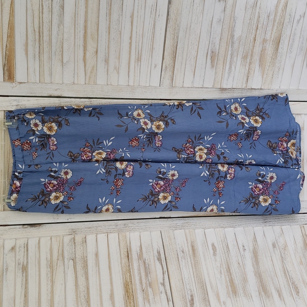 Floral Wide Leg Blue Pants
